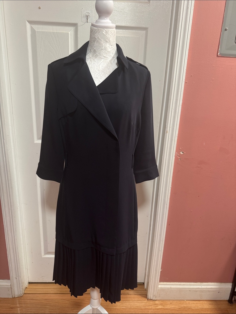 Karen Millen Black Long-Sleeve Pleated-Hem Dress